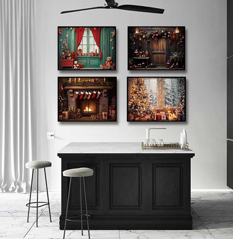 Family Tree Print - 1pc frameless Large Christmas Posters Fireplaces