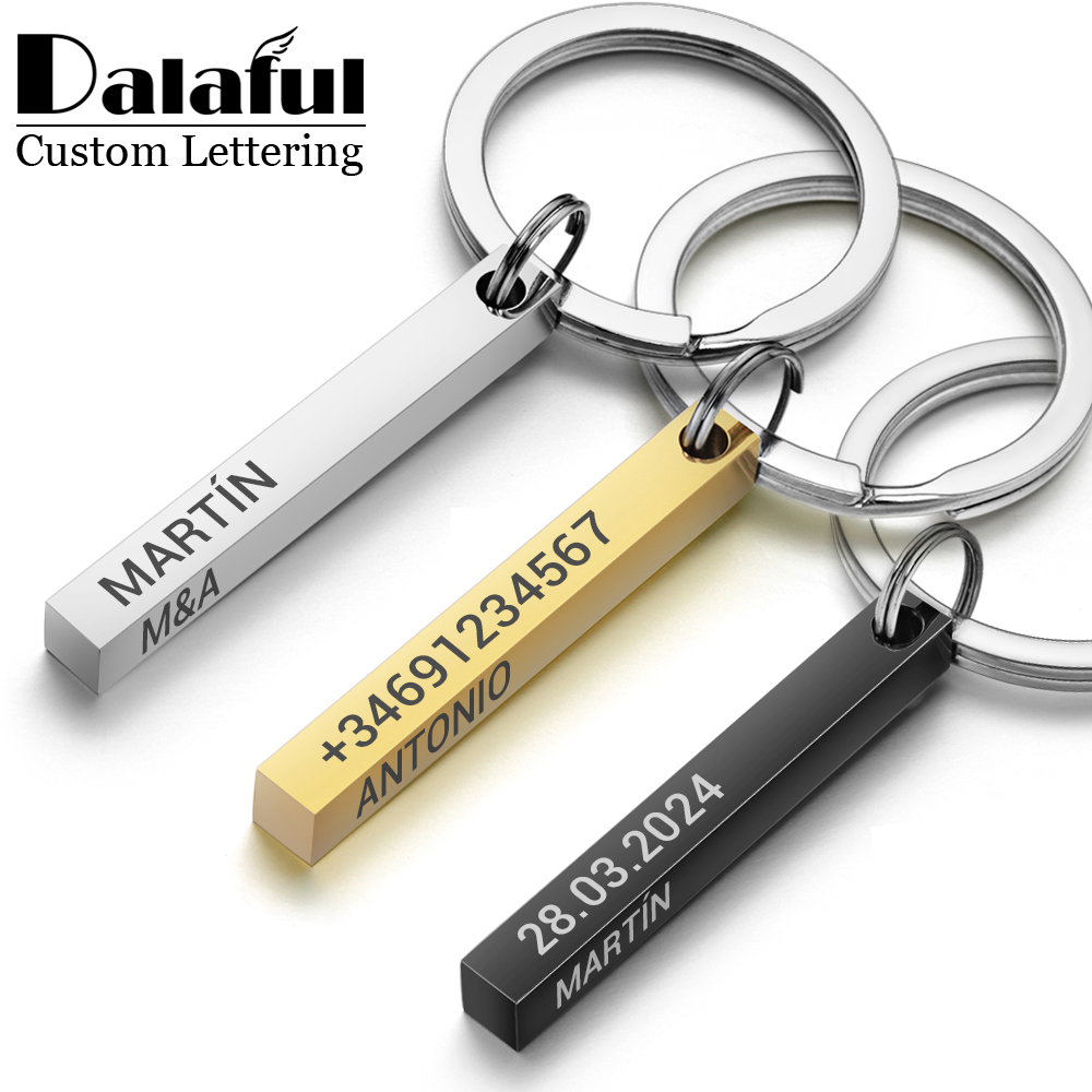 Initial Ring Custom - Stainless Steel Personalized Keychains 3D Bar