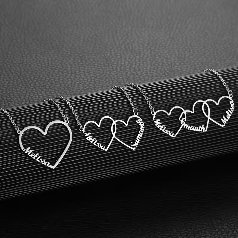 Name Necklace Custom - Custom Interlocking Heart Name Necklace Personalized