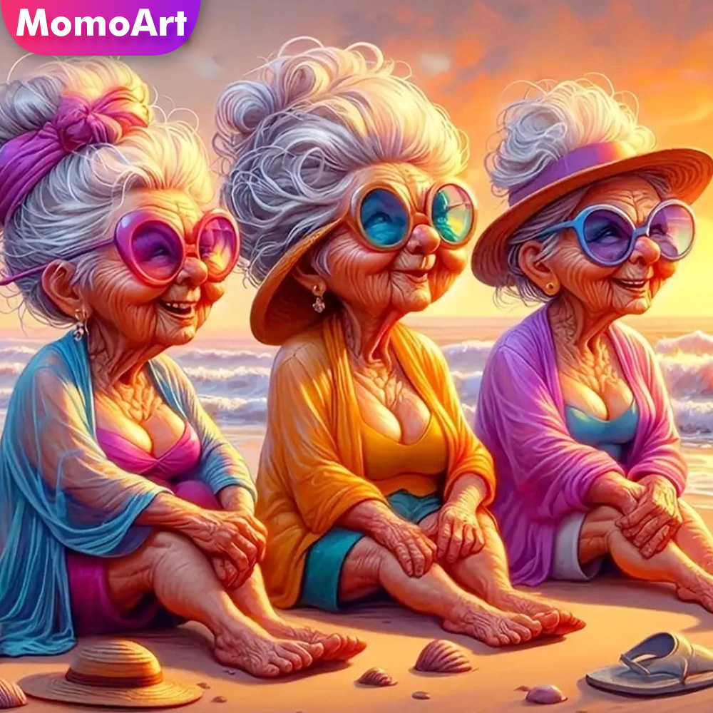 Photo Mosaic Print - Momoart Diamond Painting Old Lady Women
