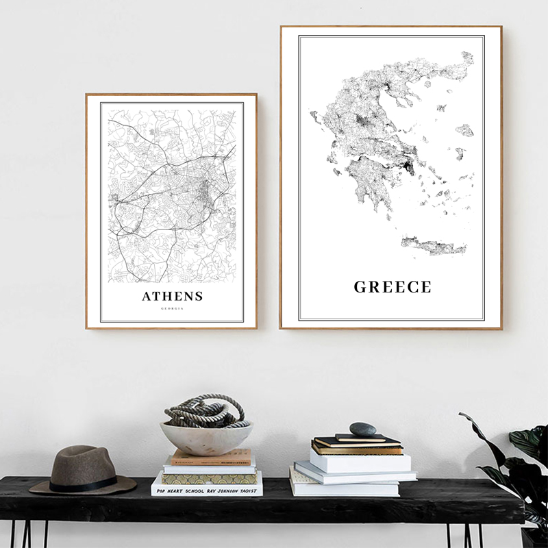 Custom Star Map - Greece Road Map Poster Black and