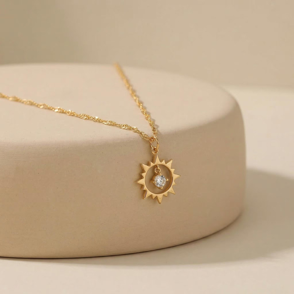 Birth Flower Necklace - Custom Vintage Sun Necklace Stainless Steel