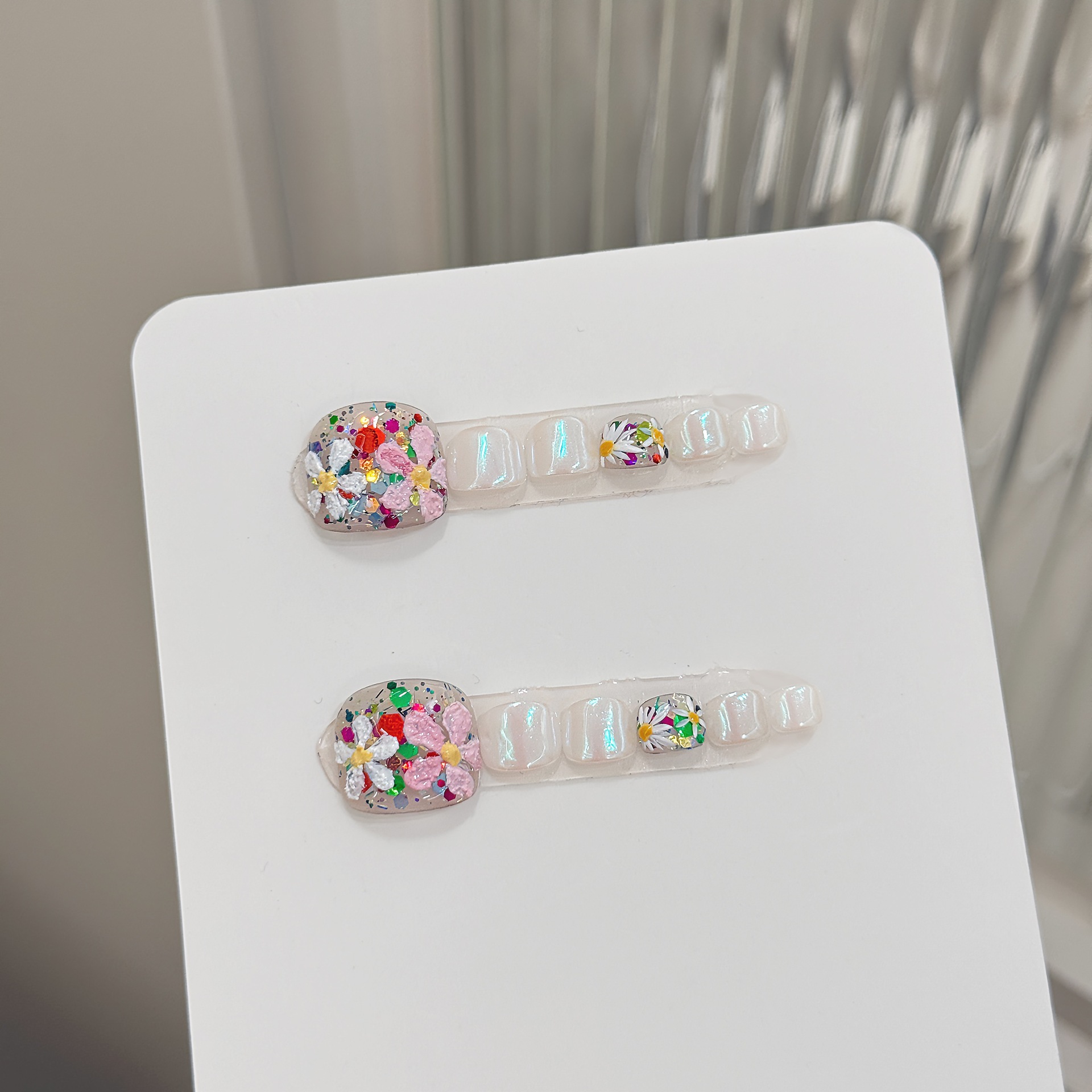 Pressed Flower Art - 12pcs Handmade Press on Toenails Colorful
