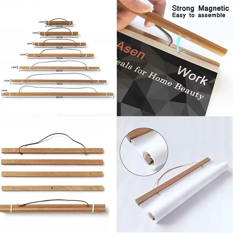 Engraved Wood Frame - 21-90cm Magnetic Wooden Picture Poster Hanger