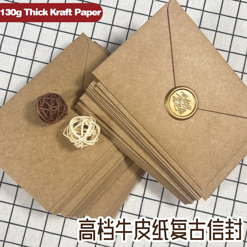 Wax Seal Letter Kit - 50pcs Kraft Brown Paper Envelopes 108x158mm