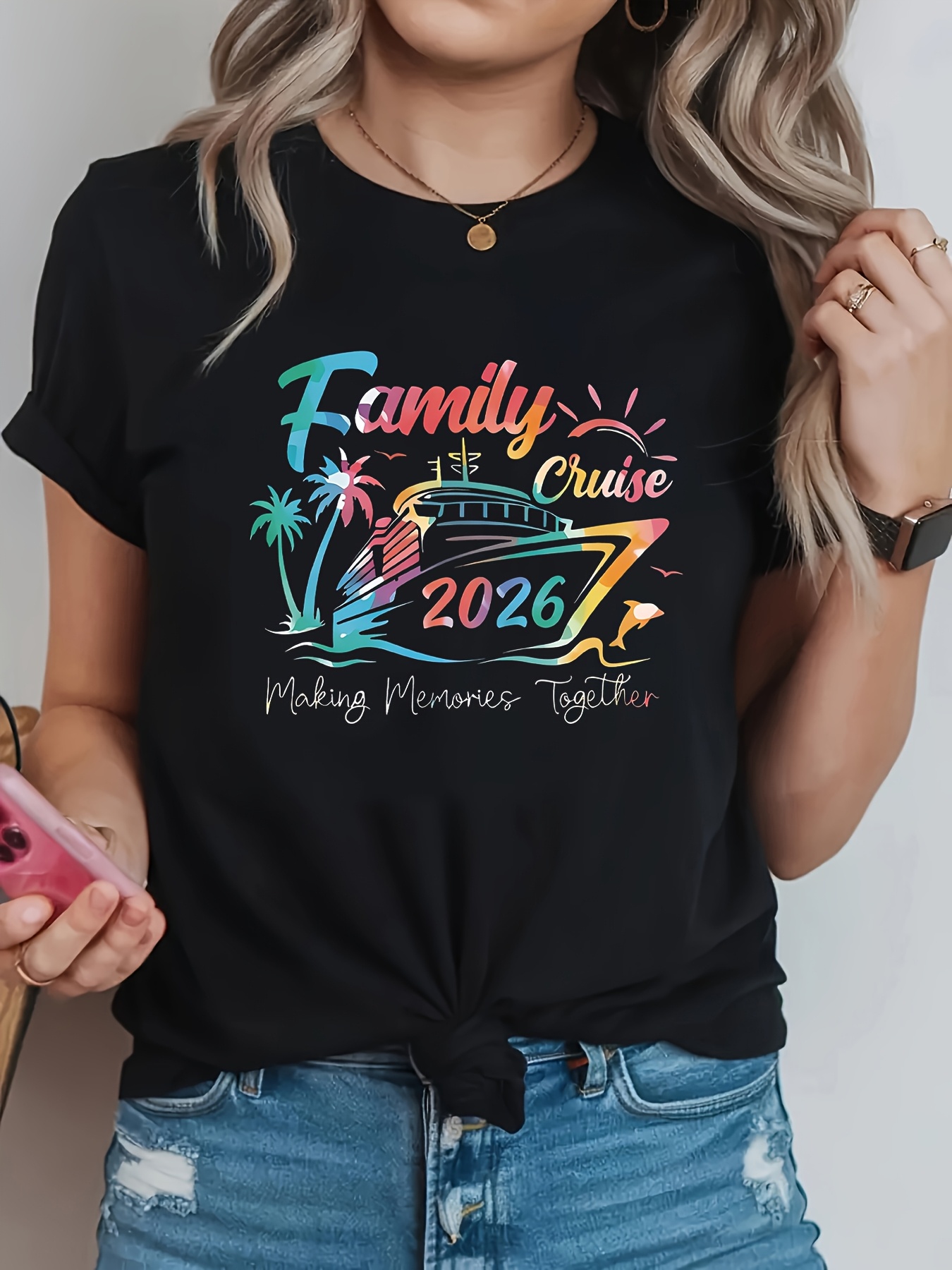 Plus Size Women Casual Round N - Family Tree Print ulasan dan harga