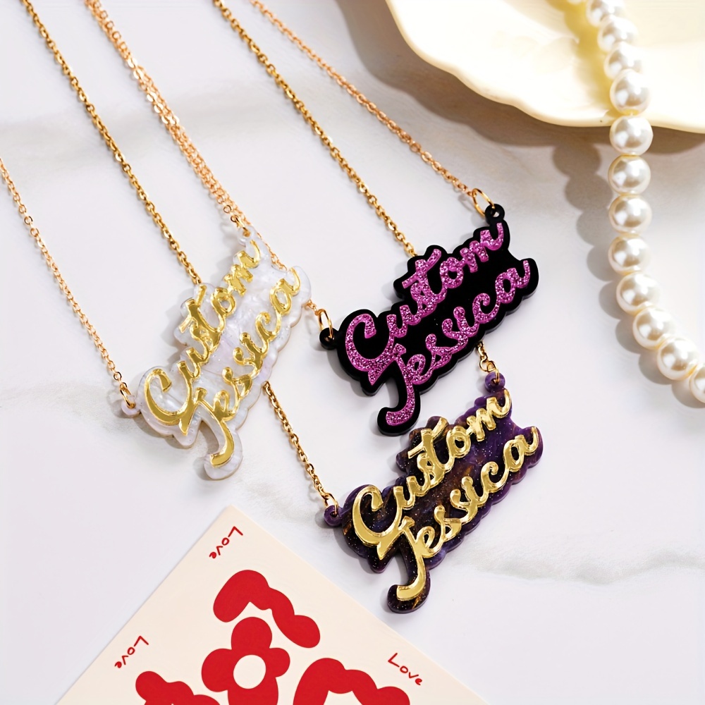 Personalized double-layer acry - Name Necklace Custom ulasan dan harga