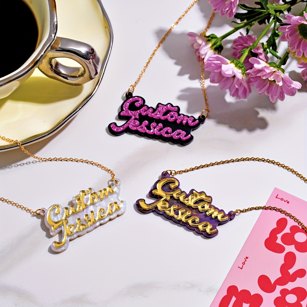 Personalized double-layer acry - Name Necklace Custom ulasan dan harga