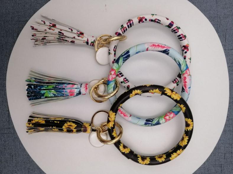 Sunflower Cactus Monogrammed K - Monogram Keychain Leather ulasan dan harga