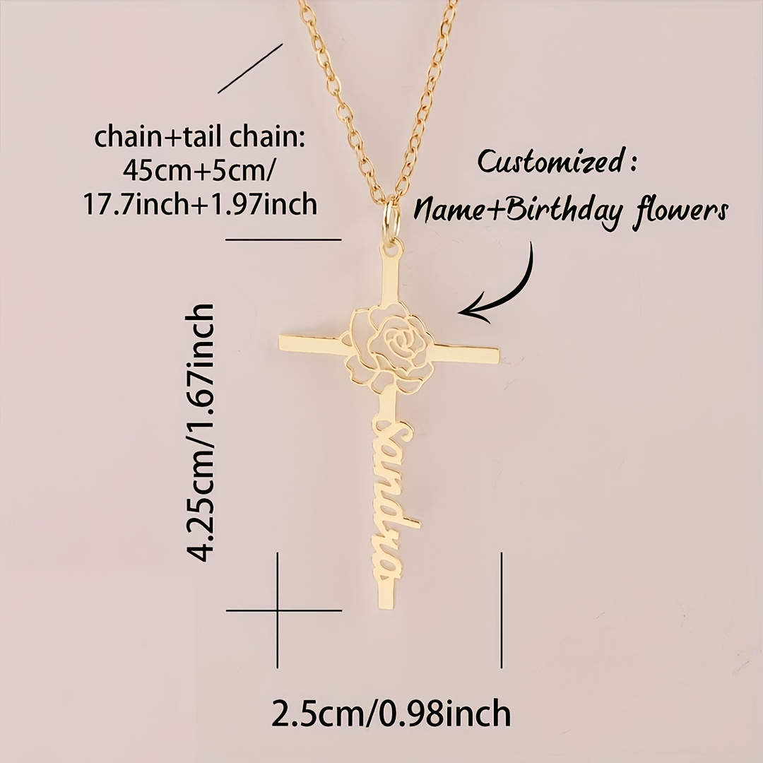 Custom Birth Flower Cross Name - Birth Flower Necklace ulasan dan harga