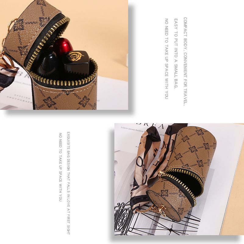 Scarf Pattern Lipstick Keychai - Monogram Keychain Leather ulasan dan harga
