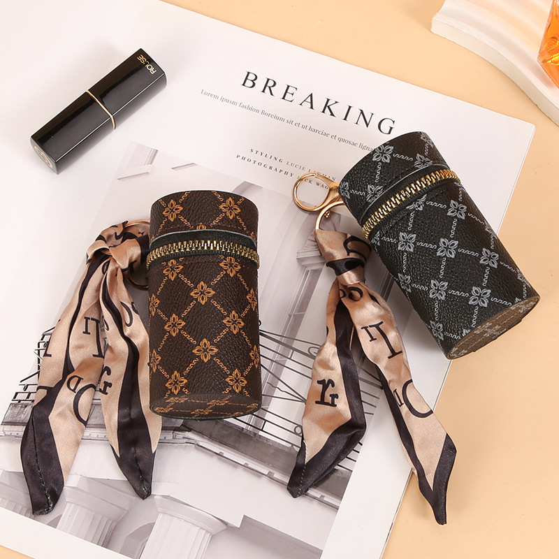 Scarf Pattern Lipstick Keychai - Monogram Keychain Leather ulasan dan harga