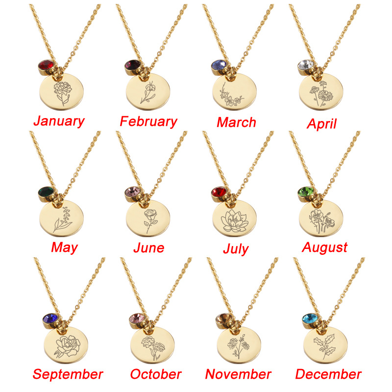 Crystal Birthstone Necklace fo - Birth Flower Necklace ulasan dan harga