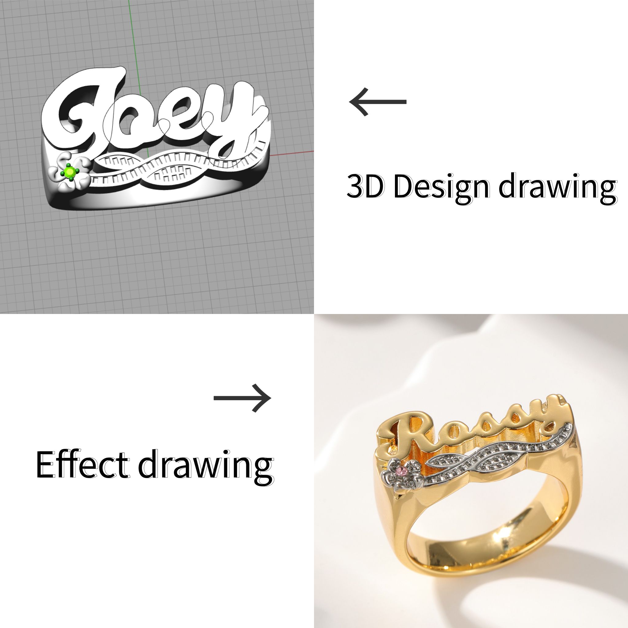 3D Name Ring Custom Diamond Na - Initial Ring Custom ulasan dan harga