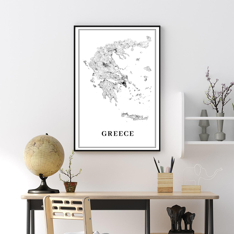 Greece Road Map Poster Black a - Custom Star Map ulasan dan harga