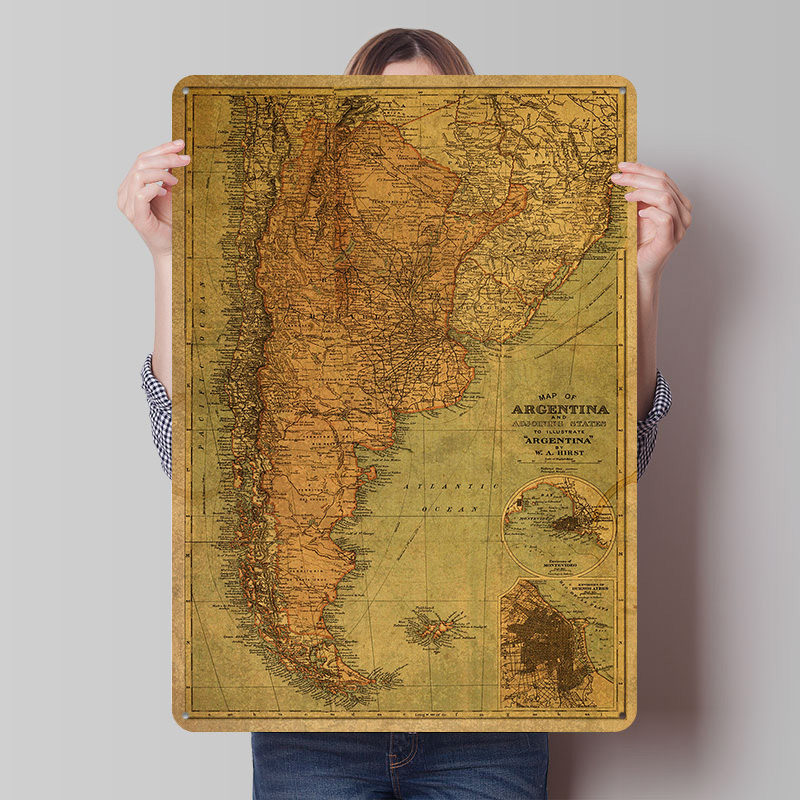 Vintage Map of Argentina Tin P - Custom Map Poster ulasan dan harga