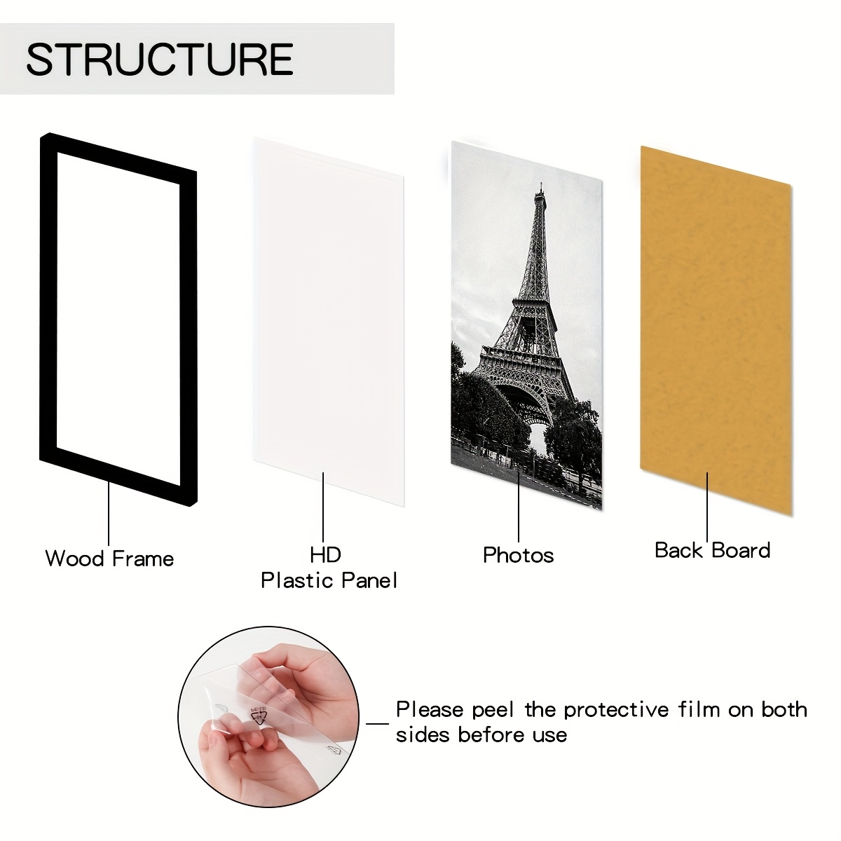 5-Piece Set A4 Black Wooden Ph - Engraved Wood Frame ulasan dan harga