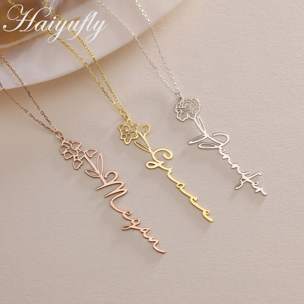 Haiyufly Custom Name Necklace  - Birth Flower Necklace ulasan dan harga