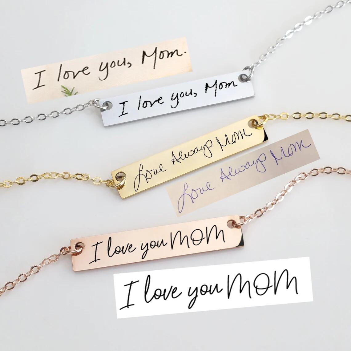 Actual Handwriting Bar Necklac - Handwriting Necklace Bar ulasan dan harga