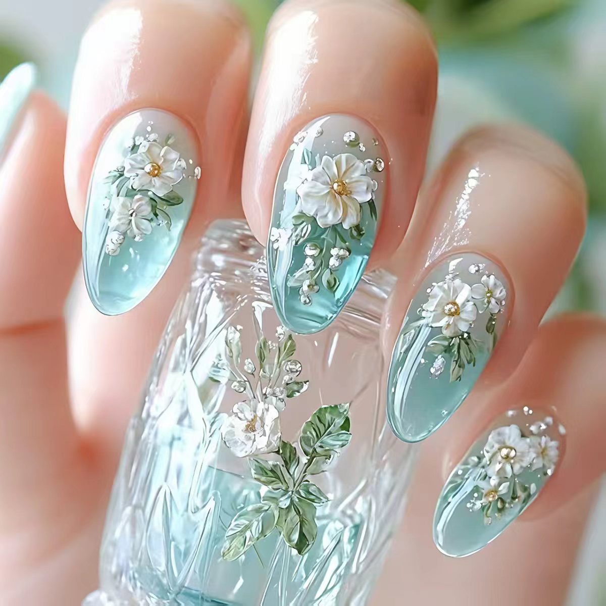 Medium fake nails for women gi - Pressed Flower Art ulasan dan harga