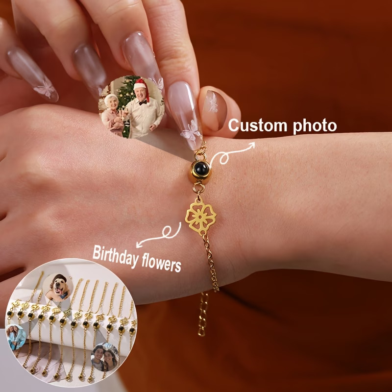 Custom Photo Bracelet Stainles - Birth Flower Necklace ulasan dan harga