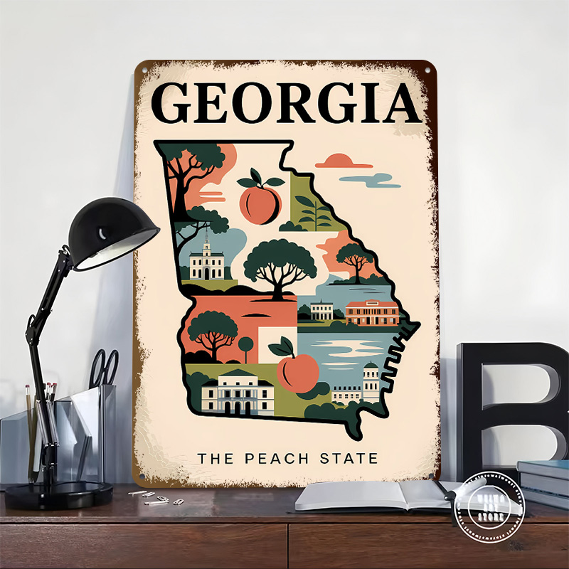 Georgia: The Peach State Illus - Custom Map Poster ulasan dan harga