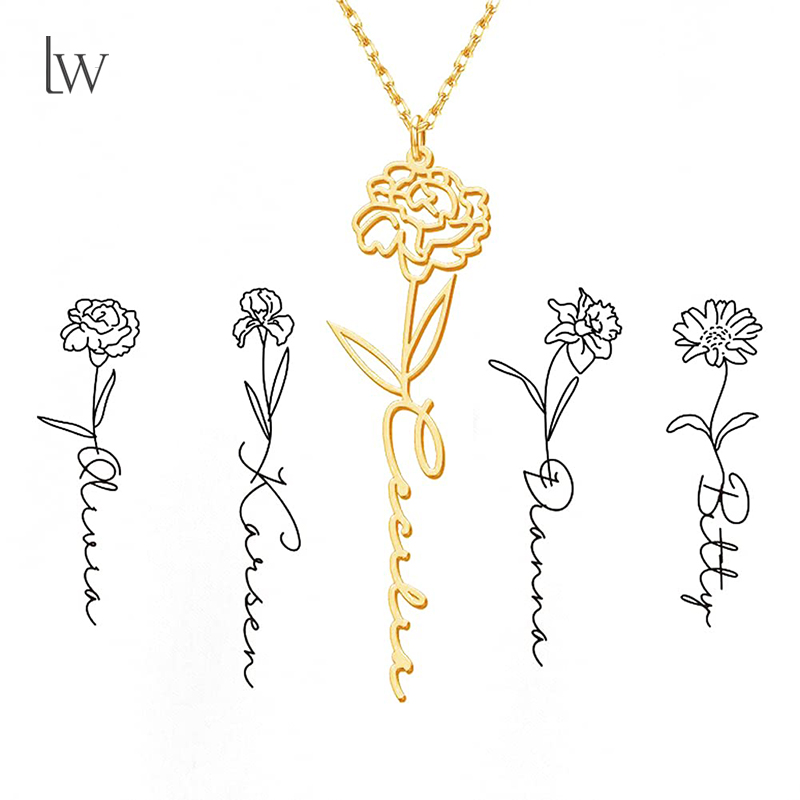 Personalized Birth Flower Name - Birth Flower Necklace ulasan dan harga