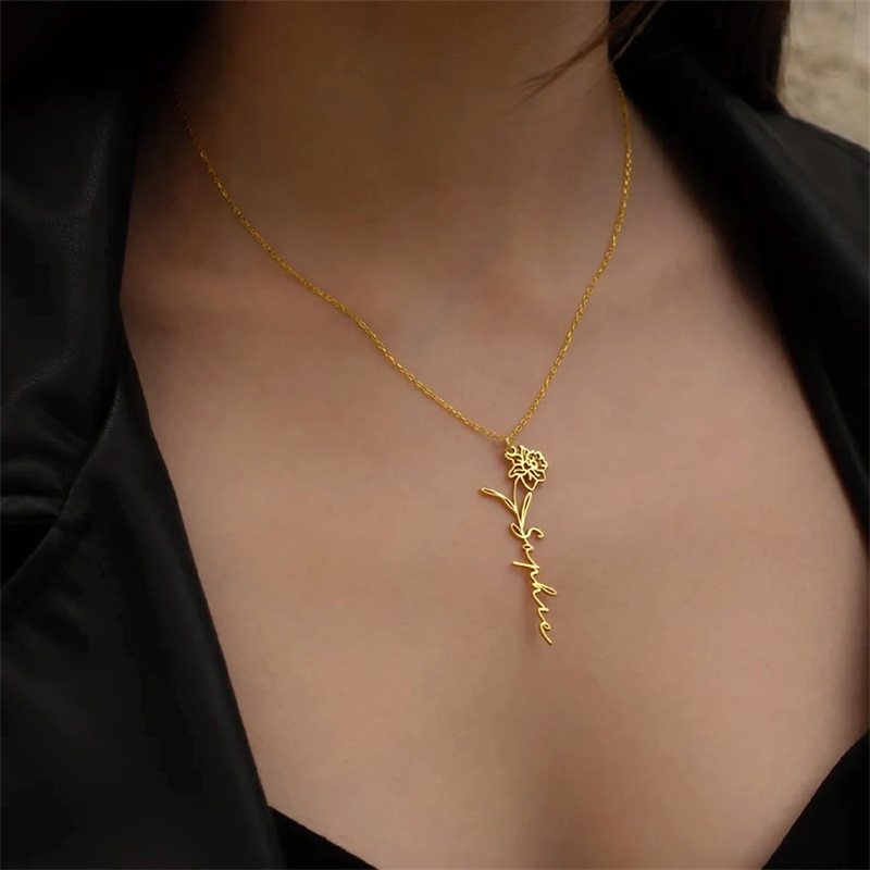 Personalized Birth Flower Name - Birth Flower Necklace ulasan dan harga