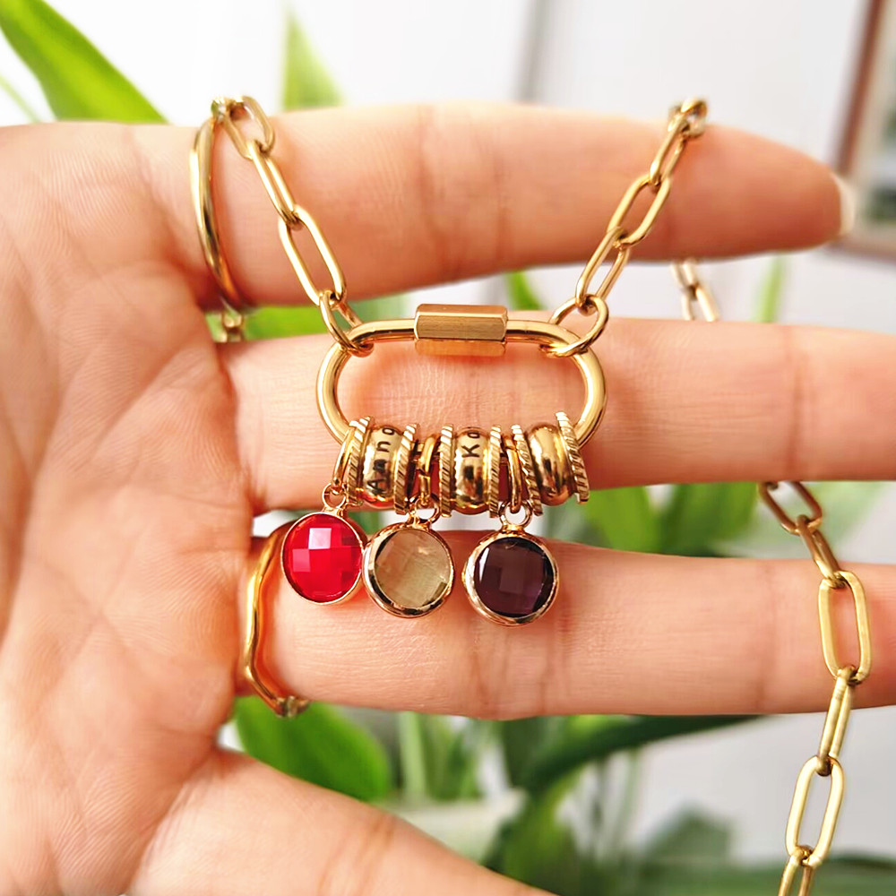Custom Carabiner Name Charm Ne - Birth Flower Necklace ulasan dan harga