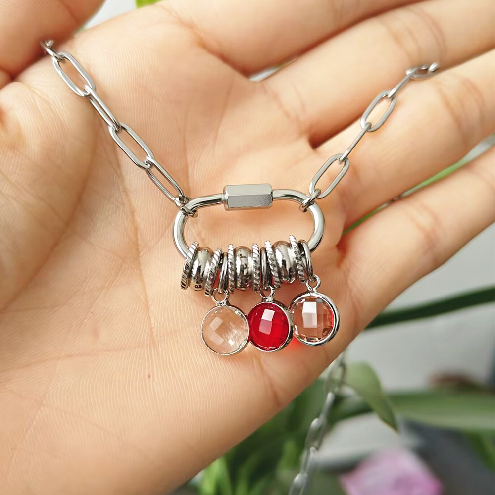 Custom Carabiner Name Charm Ne - Birth Flower Necklace ulasan dan harga